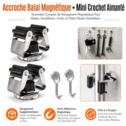 3-H 4 Pack Magnetic Broom Holder with 4 Pack Mini Magnetic Hooks,Silver - color: Silver, size: 4pc+4pc(42mm-Magnet)