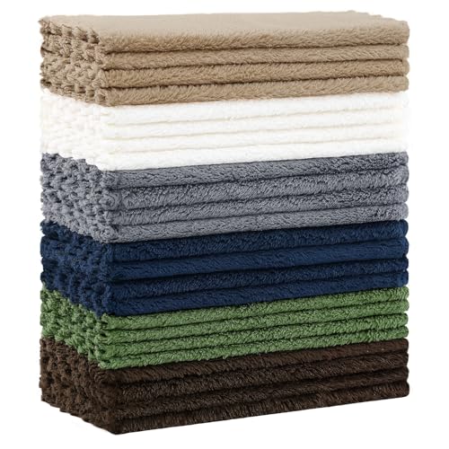Kitinjoy 24 Pack Kitchen Cloths Dish Towels, 7" x 9" - color: Tan/Grey/Navy Blue/Brown/Grass Green/White, size: 7 X 9 inch- 24 Pack