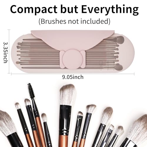 Travel Silicone Makeup Brush Holder with Cleaning Pad and Magnetic Closure - color: Pink