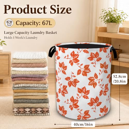 Orange Maple Leaf Decorative Laundry Hamper, Tall Foldable Oxford Clothes Basket with Handles, Lightweight Dirty Clothes Holder for Bedroom Bathroom Laundry Room - color: Orange Maple Leaf