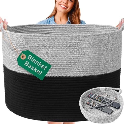 Huddle XXXXL WASHABLE Jumbo 125L Blanket Basket for Living Room, Toys, Baby - color: Black & Grey, size: Jumbo