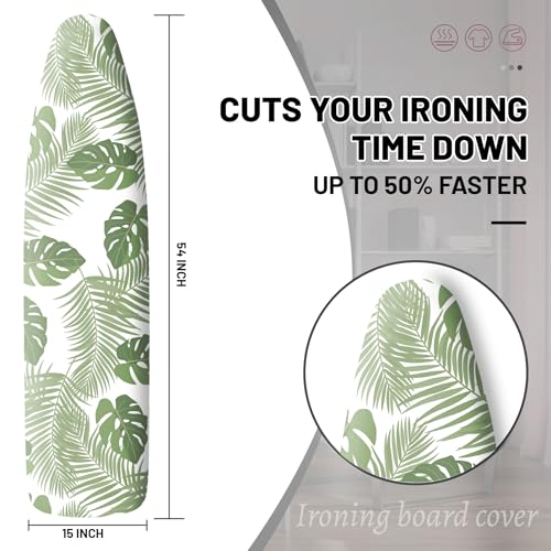 Extra Thick Ironing Board Cover and Pad, 15x54 Ironing Board Cover, Resist Scorching and Staining,Elastic Edges,Green Leaves Tropical Palm Leaf - color: Green Leaf