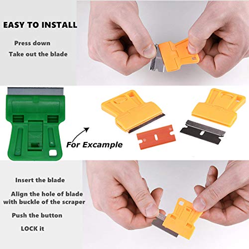 1.5 inches High Visibility Mini Razor Blade Scraper Glass Scraper Green Paint Window Scraper With 5 Metal Scraper Razor Blades 5 Dual Plastic Double Edge Razor Blades Removing Decal Stickers - color: Set E
