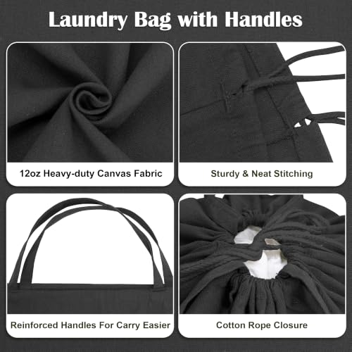 Canvas Laundry Bag 40"W x35"H, Extra Large Heavy Duty Storage Bag XXL Black - color: Black, size: XXL 40"Wx35"H┃1 Pack
