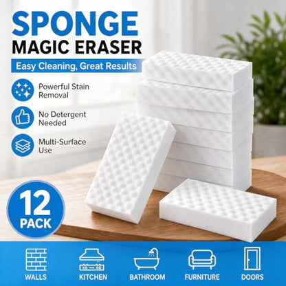 Waffle-Textured Magic Eraser Sponges, High-Density Melamine, 30 Pack