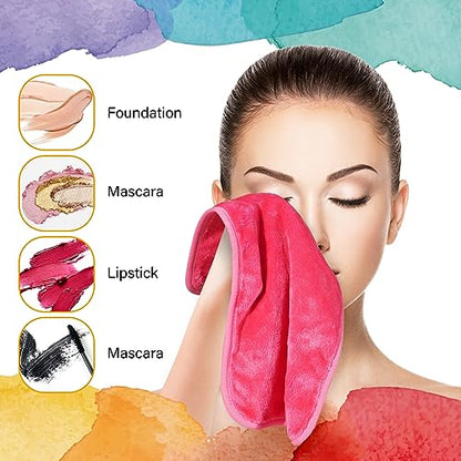 Nugilla Makeup Remover Cloths, 16 Packs Makeup Remover Towels Reusable Face Wash Cloth, Soft Microfiber Face Cloth for Women - color: Pink/Blue/Green/Purple, size: 1 Count (Pack of 16)
