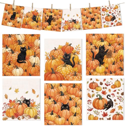 Fall Swedish Dishcloths for Kitchen, Autumn Black Cat Dish Cloths
