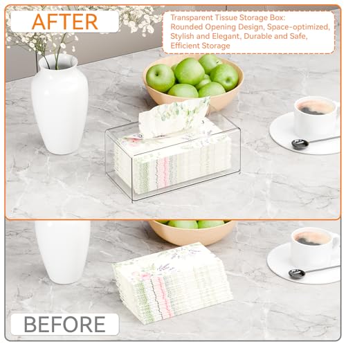 Clear Acrylic Tissue Box Holder with Cover Facial Tissue Dispenser Box Case for Countertop,Clear Plastic Dryer Sheet Container Napkin Organizer for Bathroom, Kitchen,Home,Rectangle - size: 10"X5.2"X4"(Rectangle)