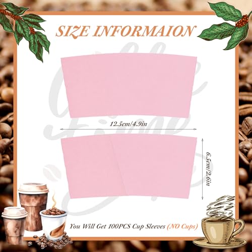 Disposable Coffee Cup Sleeves Corrugated Kraft Paper Coffee Cup Sleeves Holder Protective Insulated Heat Espresso ForHot Drinks 8-24oz (Light pink, 100 Pcs) - color: Light pink, size: 100 Pcs