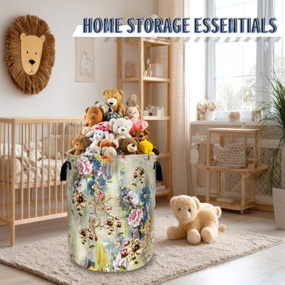 Beautiful Floral Laundry Basket Oxford Cloth Hamper 18.9"x16.5" - color: Beautiful Floral Flower