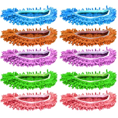 Mop Slippers Shoes 10 Pcs (5 Pairs),Dust Duster, Mop Socks for Women Men Kids Foot, Microfiber Dust Hair Cleaners | Reusable | Washable | Dry The Floors for House Office Bathroom Kitchen