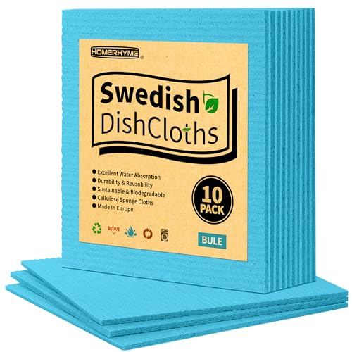 Swedish Dishcloths, 10 Pack Kitchen Towels Dish Rags, Absorbent Swedish Dish Towels for Kitchen, Non-Scratch Cellulose Sponge Cloths, Biodegradable Washable Reusable Paper Towels, Blue - color: Blue, size: 10 Pack