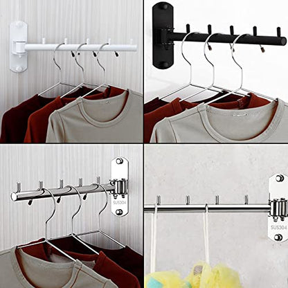 Folding Wall Mounted Clothes Hanger Rack with Swing Arm Stainless Steel Heavy Duty Coat Hook for Bathroom, Bedroom, Laundry Room- White - color: White