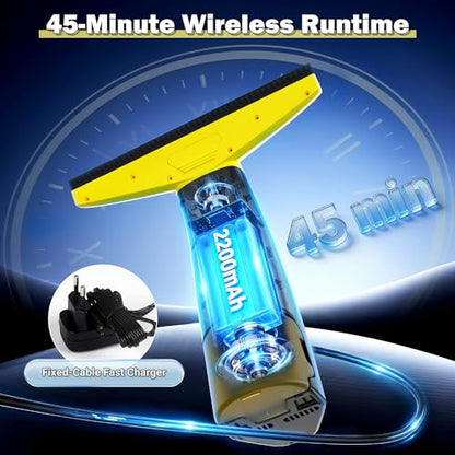 Window Vacuum Squeegee Cordless, Electric Window Cleaner Kit with 11" Squeegee Blades, 2000Pa Vacuum Squeegee with 45min Battery Life & 200ml Water Tank, Suitable for Windows, Mirrors