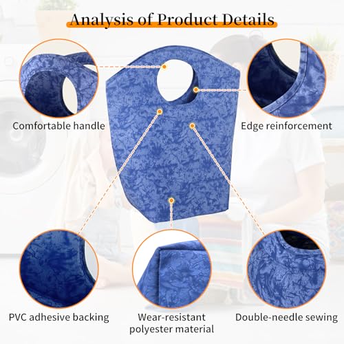 47L Small Laundry Basket, Collapsible Waterproof Fabric Laundry Hamper - color: Earth Texture Blue, size: 17"L x 9.5"W x 18"H