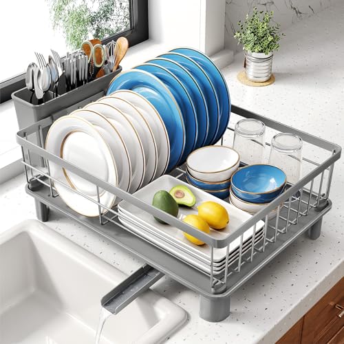 SNTD Dish Drying Rack for Small Kitchen Counter, 12.9" W x 16.9" L, Grey - color: Gray, size: 12.9" W x 16.9" L