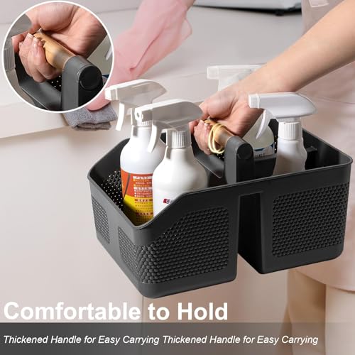 Plastic Shower Caddy Portable Shower Basket with Bamboo Handle, Dark Gray - color: Dark Gray