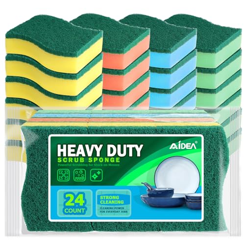 AIDEA Sponges Kitchen, 24 PK Heavy Duty Dish Sponges Kitchen, Scrub Sponges - size: 24 Count, style: Multicolor-S Shape