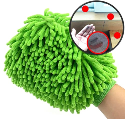 QUALIALL Green Chenille Microfiber Dusting Mitt, 10.5x8 Inch