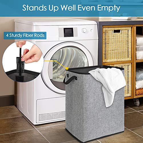 SNIGJAT Large Laundry Basket, 70L Collapsible Tall Hamper with Handle, Grey - color: Grey, size: 70L