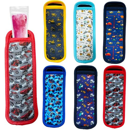 6-Piece Ice Pop Neoprene Insulator Sleeves, Multicolor Ice Sleeves Holder Bags, Freezer Reusable Popsicle Covers, Antifreezing Covers for Kids - color: Vehicle Land