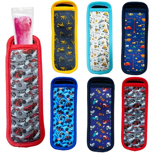 6-Piece Ice Pop Neoprene Insulator Sleeves, Multicolor Ice Sleeves Holder Bags, Freezer Reusable Popsicle Covers, Antifreezing Covers for Kids - color: Vehicle Land