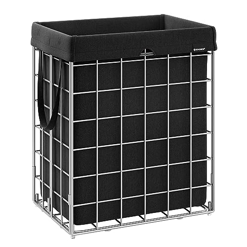 SONGMICS Laundry Hamper, Collapsible, 24 Gal. (90L) - color: Silver + Classic Black, size: 90 L