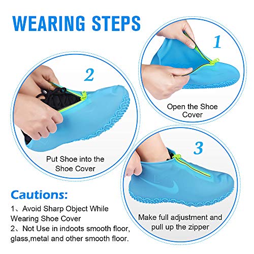 Shiwely Silicone Waterproof Shoe Covers, Upgrade Reusable Overshoes with Zipper, Resistant Rain Boots Non-Slip Washable Protection for Women, Men (M (Women 5-7, Men 5-6), Blue) - color: Blue, size: M (Women 5-7, Men 5-6)