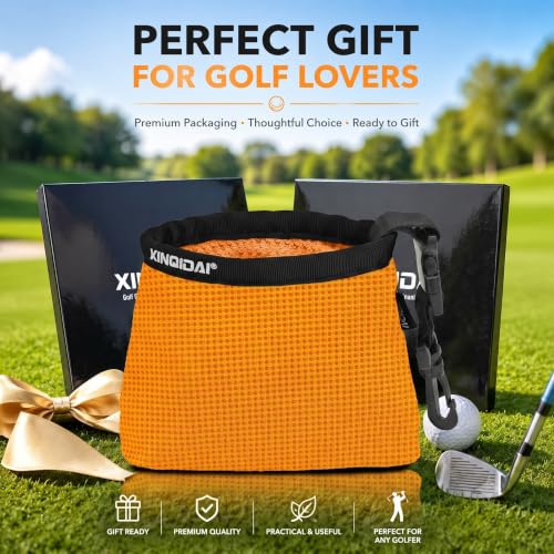 Waterproof Golf Club Cleaner Bag and Golf Ball Washer with Clip, Orange - color: Orange