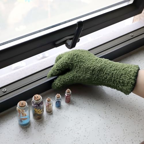 Patelai 2 Pairs Microfiber Gloves for plants Dusting Cleaning Glove Mittens House Cars Blinds Dusting(Olive Drab, Grass Green,Large) - color: Olive Drab, Grass Green, size: Large