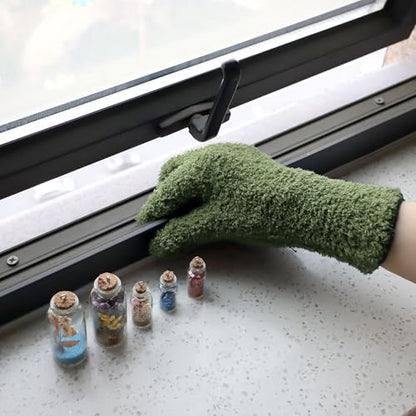 Patelai 2 Pairs Microfiber Gloves for plants Dusting Cleaning Glove Mittens House Cars Blinds Dusting(Olive Drab, Grass Green,Large) - color: Olive Drab, Grass Green, size: Large