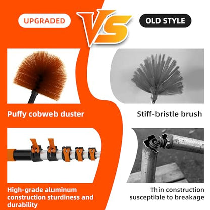 30 FT Reach Cobweb Duster with 5-24 FT Telescoping Pole, Dual Action Flip-Lock & Screw Fixing Design, Washable Reusable Duster for High Ceilings, Fans & Home Cleaning - size: 5-24FT