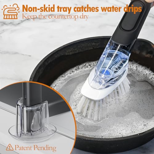 RIMAY Soap Dispensing Dish Brush Set with 2 Brush Refills and Holder - color: Black