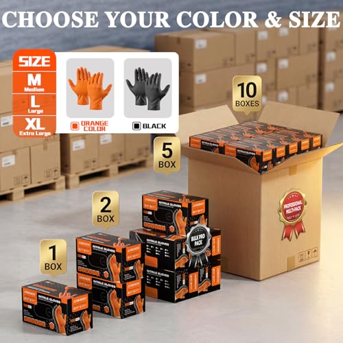 ANBOSON 10 Mil Heavy Duty Industrial Nitrile Gloves, Black XLarge 500 Count - color: Black-500, size: X-Large