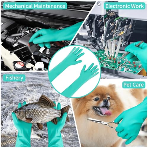 Long Cuff Anti-Slip Green Clean Nitrile Gloves 18inch Reusable - size: Small