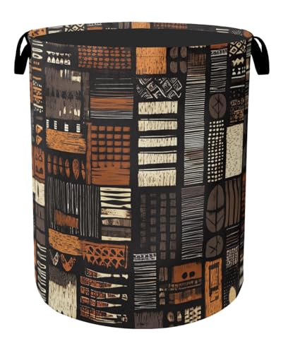 African Style Brown Orange Laundry Basket - Heavy Duty 60L Dirty Clothes Organizer, Water Resistant Foldable Hamper for Men Women - color: African Style Brown Orange