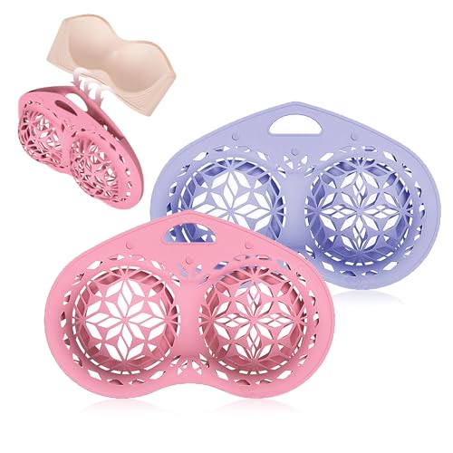 2 Pcs Lingerie Wash Bags, Silicone Delicates Bags for Washing Machine Bra Bag for Laundry Laundry Wash Bag for A-Cup to D-cup, Maternity, Sports, Sexy Bras (Pink+Purple)