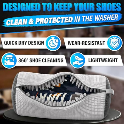 2 Pcs Reusable Shoe Washing Machine Bag, XXL with Zipper, White - color: White