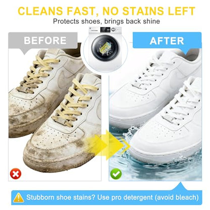 vorona Shoe Washing Machine Bag, 2PCS Reusable Shoe Bag for Washing Machine, 360° Deep Clean, Includes 4 Shoe Storage Dust Bags & 2 Drying Racks, XXL Laundry Shoe Bag for Sneakers Tennis Shoes, Yellow