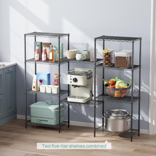 SINGAYE 5 Metal Shelves Wire Shelving Storage Shelf Adjustable Unit Pantry - color: Black, size: 5 Tier 14"Dx24"Wx59.5"H