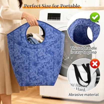 47L Small Laundry Basket, Collapsible Waterproof Fabric Laundry Hamper - color: Earth Texture Blue, size: 17"L x 9.5"W x 18"H