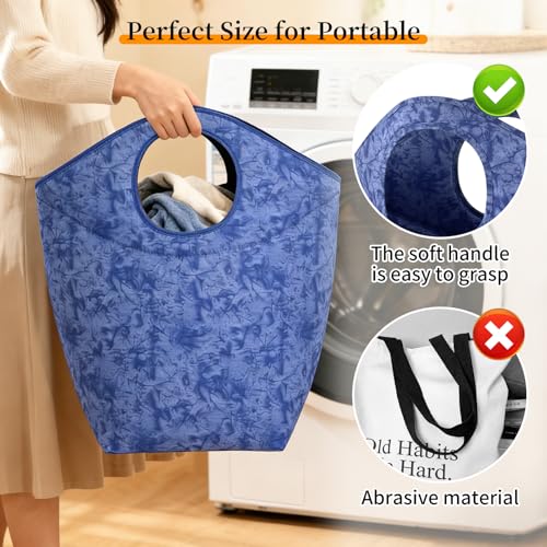 47L Small Laundry Basket, Collapsible Waterproof Fabric Laundry Hamper - color: Earth Texture Blue, size: 17"L x 9.5"W x 18"H