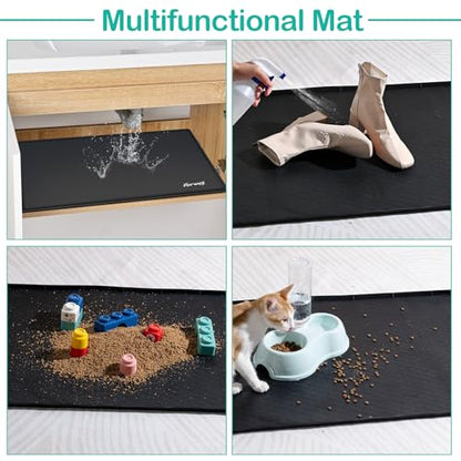 Silicone Under Sink Mat, 28"x22", Waterproof Cabinet Liner, Black - color: Black, size: 22"W x 28"L
