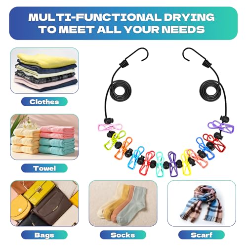 2Pcs Multicolor Portable Travel Clothesline with 12 Clothespins