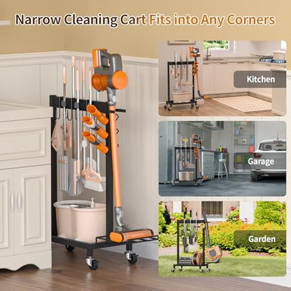Broom Holder with Cleaning Supplies Organizer, 18" Wx11.8 Dx34.6 H - size: 18"Wx11.8"Dx34.6"H