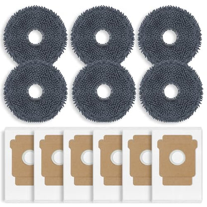 12 Pack Replacement Parts Dust Bags Mop Pads for iRobot Roomba Plus 405 Combo/ 505 Combo Robot Vacuum, 6 Dust Bags, 6 Mop Pads