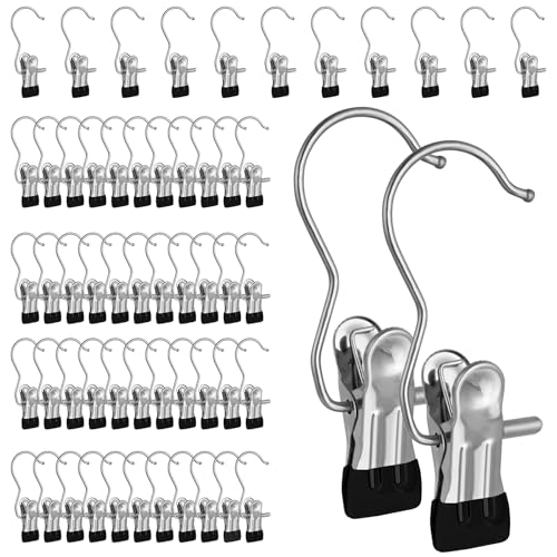 50PCS Space-Saving Clothespin Hat Pants Storage Hanging Travel Hook - color: Black