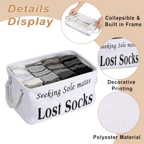 Lost Socks Basket for Laundry Room, Fabric Missing Sock Holder - color: White