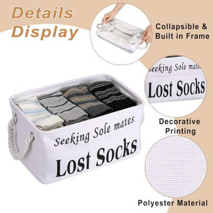 Lost Socks Basket for Laundry Room, Fabric Missing Sock Holder - color: White