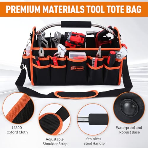 Kowsinde 16 Inch Tool Bag, Electrician Tool Bag, Open Top Tool Bags, 26 Pockets Can Hold Many Tools, Steel Handle and Removable Shoulder Strap - color: Orange